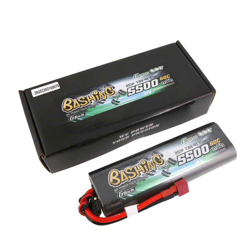 Gens ace G-Tech 5500mAh 7.6V 2S 60C HV LiPo T-Plug - Bashing Series