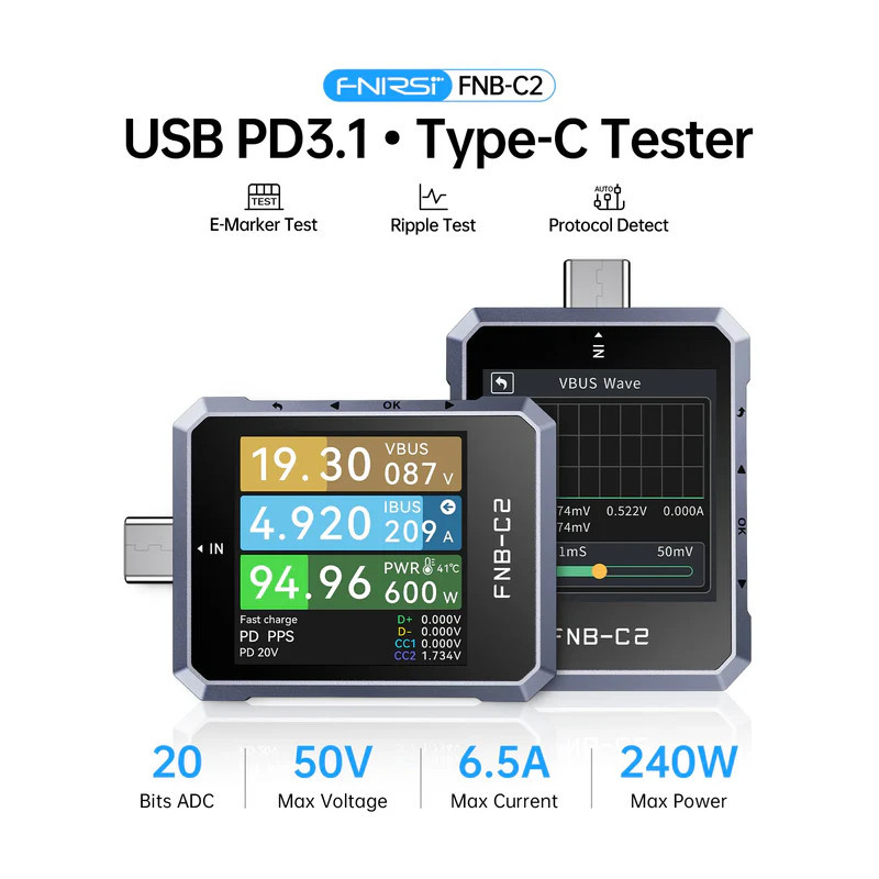 Tester USB-C FNIRSI FNB-C2 PD3.1 240W | Avifly