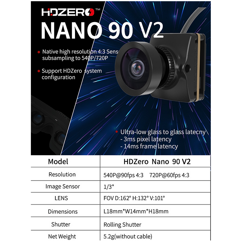 HDZero Nano 90 V2 kamera FPV MIPI zawartość zestawu