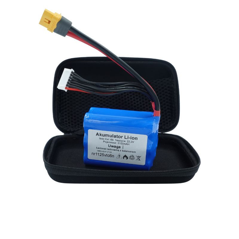 Akumulator Li-ion Avifly 6S1P 3100mAh 22.2V - pakiet 18650 VTC6, XT60, case ochronny