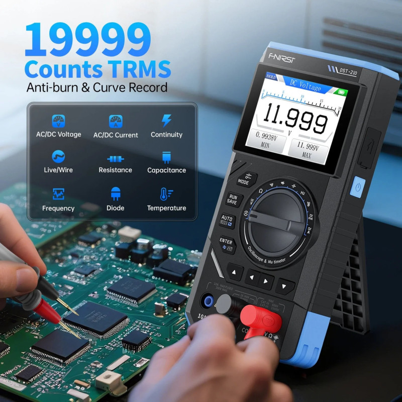 Multimetr cyfrowy 3in1 FNIRSI DST-201 - oscyloskop 1 MHz, generator 10 kHz, True RMS 19999