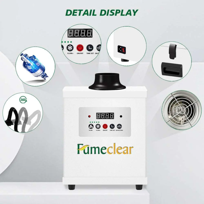 Pochłaniacz oparów Fumeclear FC-150 - filtracja HEPA H13, 150W, LCD, do lutowania