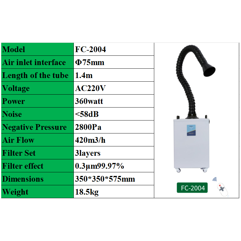 Pochłaniacz oparów Fumeclear FC-2004 - do grawerki laserowej 30-70W, 247 CFM