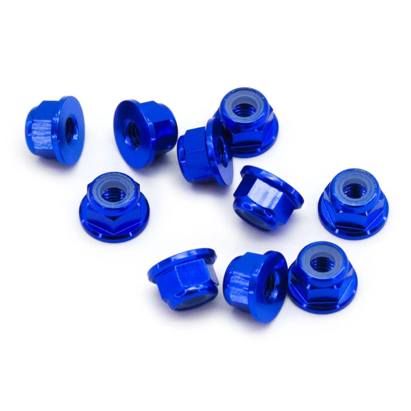 Nakrętki M5 FlyFishRC z kołnierzem - anodowane aluminium, nylon lock nut 20 szt.