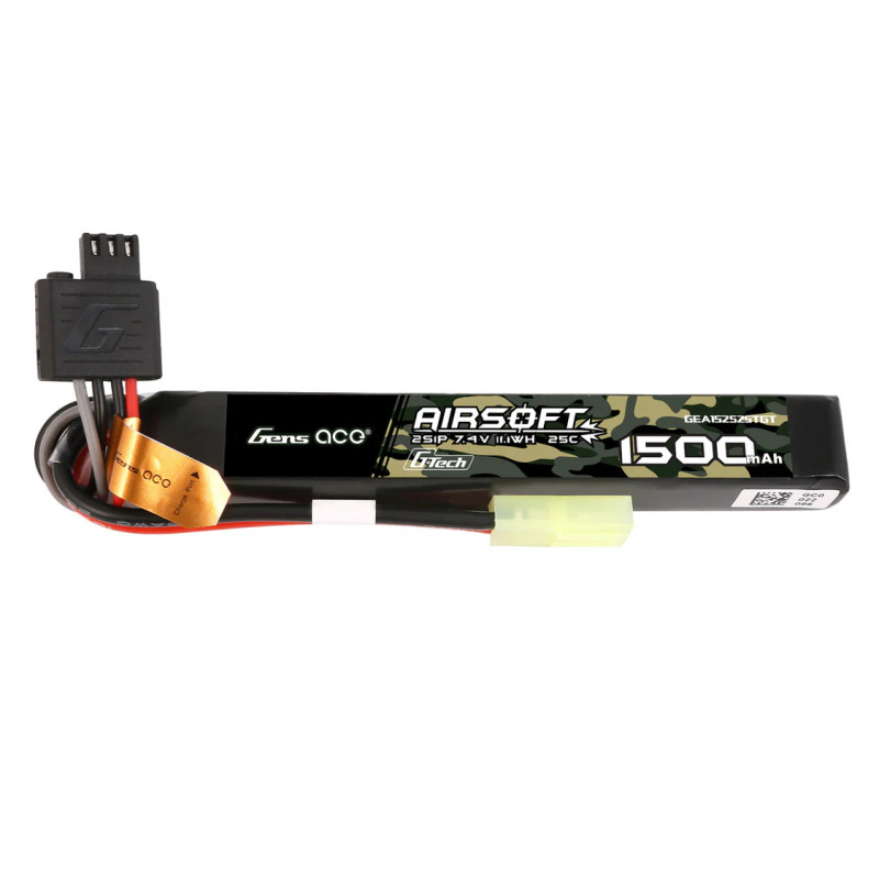 Akumulator LiPo Gens ace G-Tech 1500mAh 2S 7.4V 25C - do replik AEG, złącze mini Tamiya