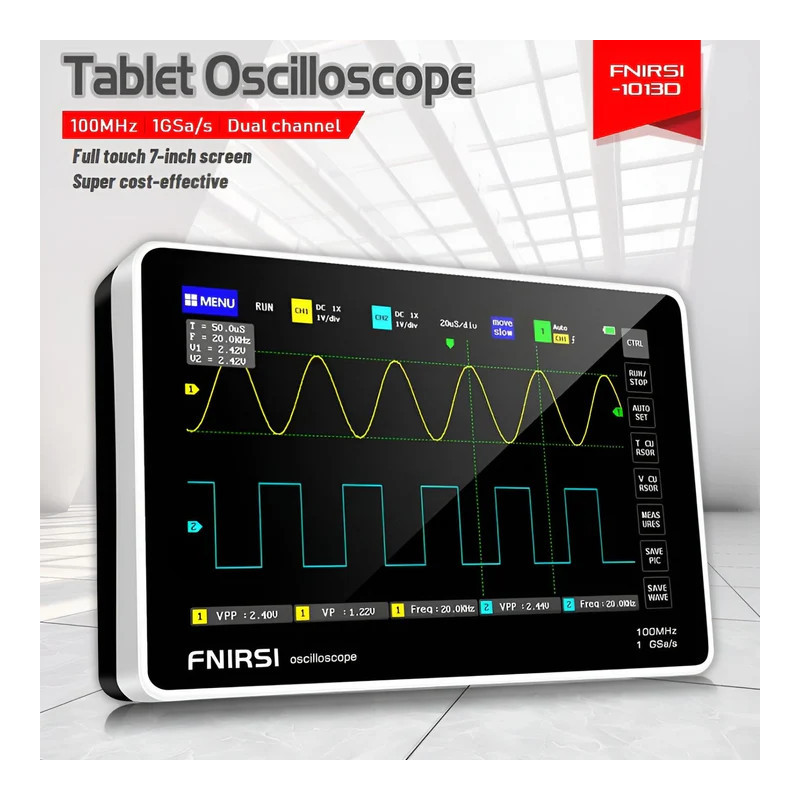 Oscyloskop cyfrowy FNIRSI 1013D - 2 kanały 100MHz, 1GSa/s, ekran dotykowy 7 cali