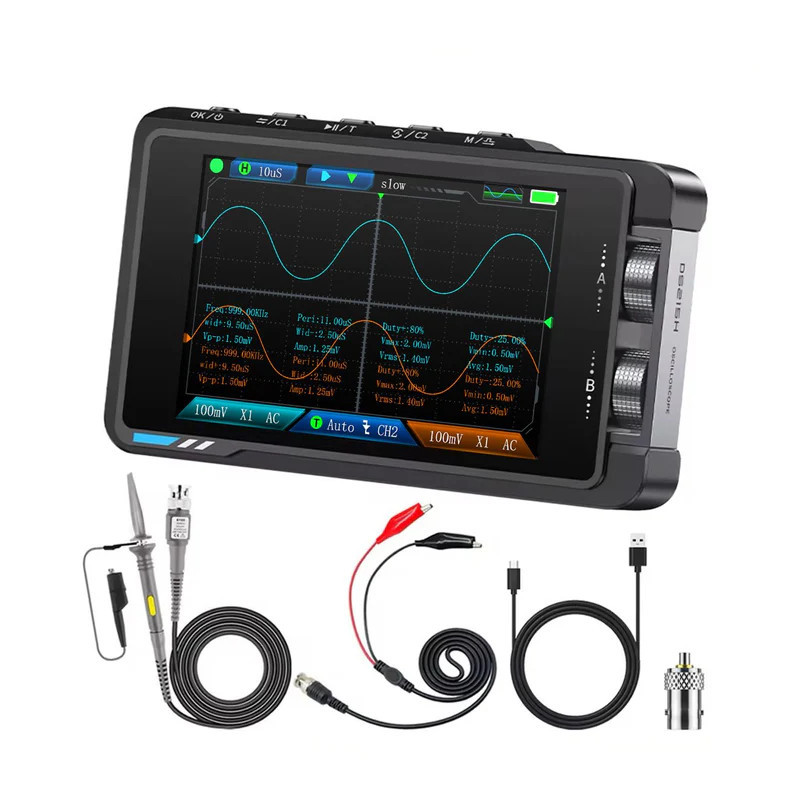 Oscyloskop cyfrowy FNIRSI DS215H 2w1 - 2 kanały 50 MHz, 250 MSa/s, generator DDS 50 kHz