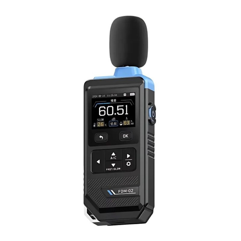 Miernik poziomu dźwięku FNIRSI FDM-02 niebieski - sonometr 30-130 dB, ekran 2 cale, ważenie A/C