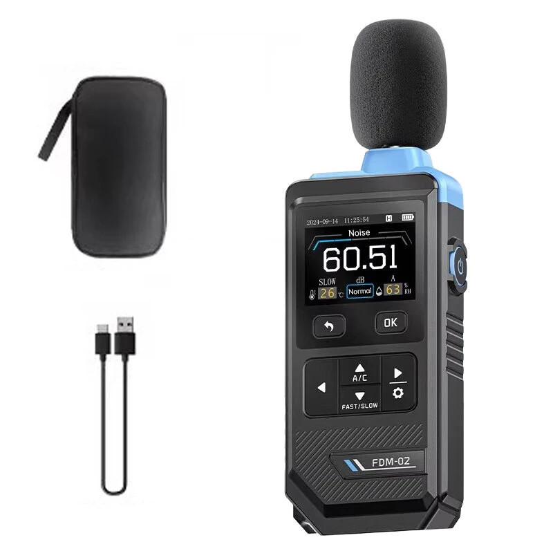 Miernik poziomu dźwięku FNIRSI FDM-02 niebieski - sonometr 30-130 dB, ekran 2 cale, ważenie A/C