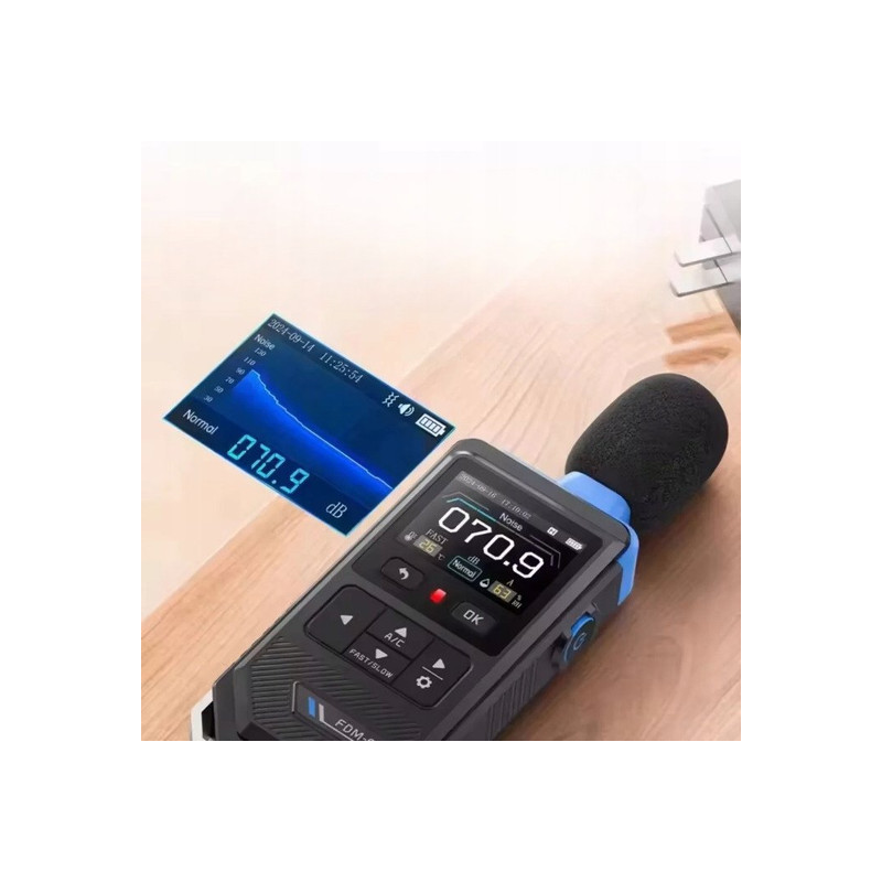 Miernik poziomu dźwięku FNIRSI FDM-02 niebieski - sonometr 30-130 dB, ekran 2 cale, ważenie A/C