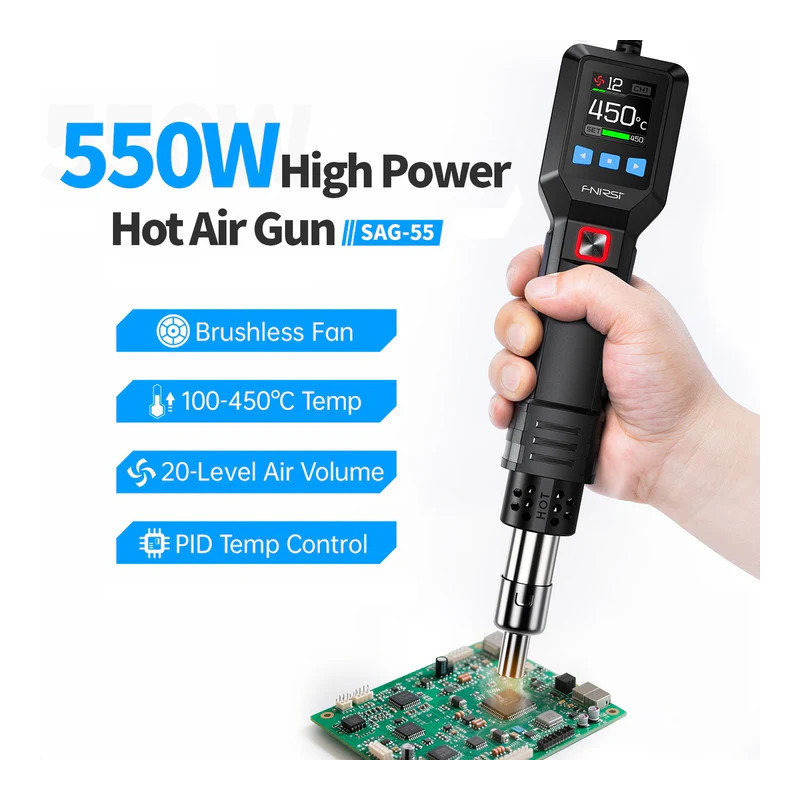 Stacja hot air FNIRSI SAG-55 Standard 550W - do lutowania SMD, 100-450C, nawiew 80 l/min