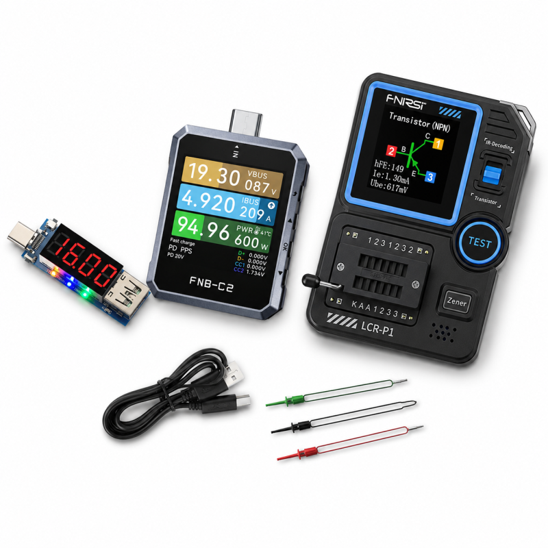 Zestaw testerów FNIRSI FNB-C2 + LCR-P1 + XY-WPDT - diagnostyka USB-C PD3.1 240W i elektroniki