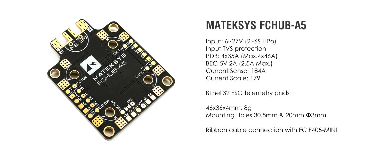 Matek FCHUB-A5 - Czujnik Napięcia 184A, BEC 5V 2A