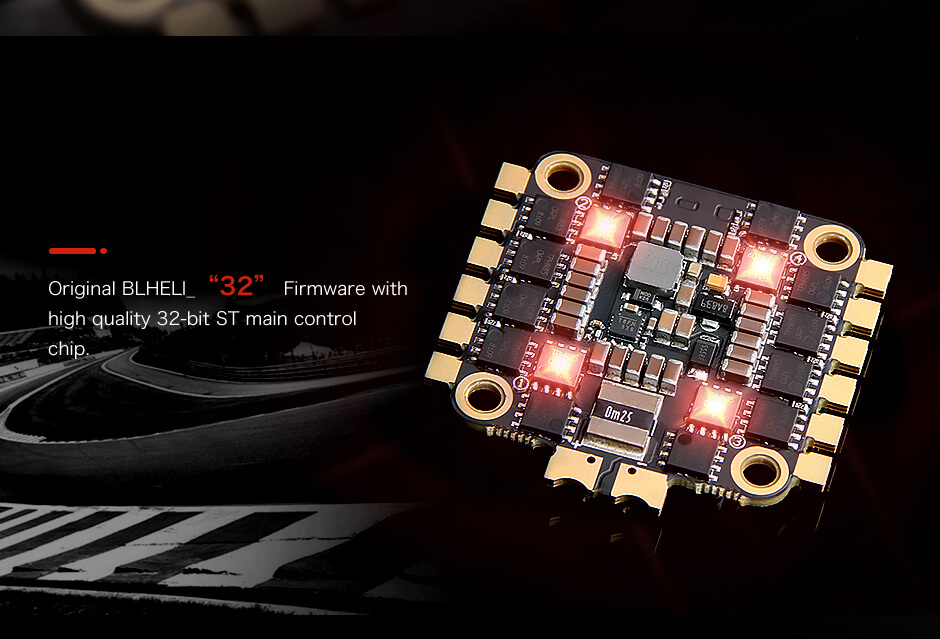 F55A to regulator ESC 32-bit z wytrzymałością prądową 55A - idealnie sprawdzi się w dronach wyścigowych.